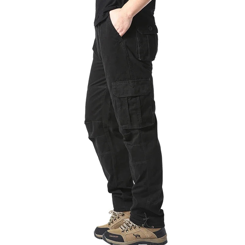 Large Pocket Loose Overalls Men's Outdoor Sports Jogging Tactical Pants Elastic Waist Pure Cotton Casual Work Pants 2026