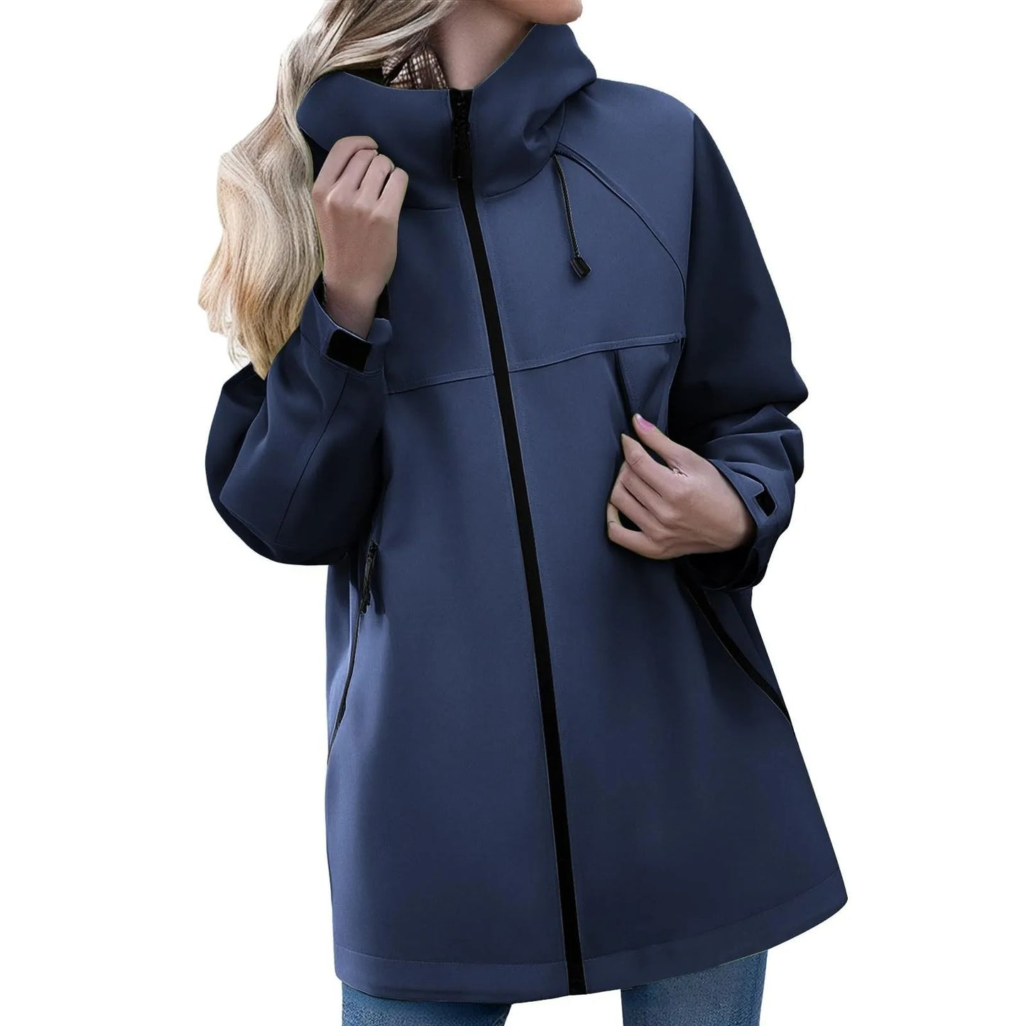 Women Casual Zipper Hooded Jacket Solid Color Breathable Windproof Waterproof Thin Jacket Outdoor Camping Mountaineering Clothin