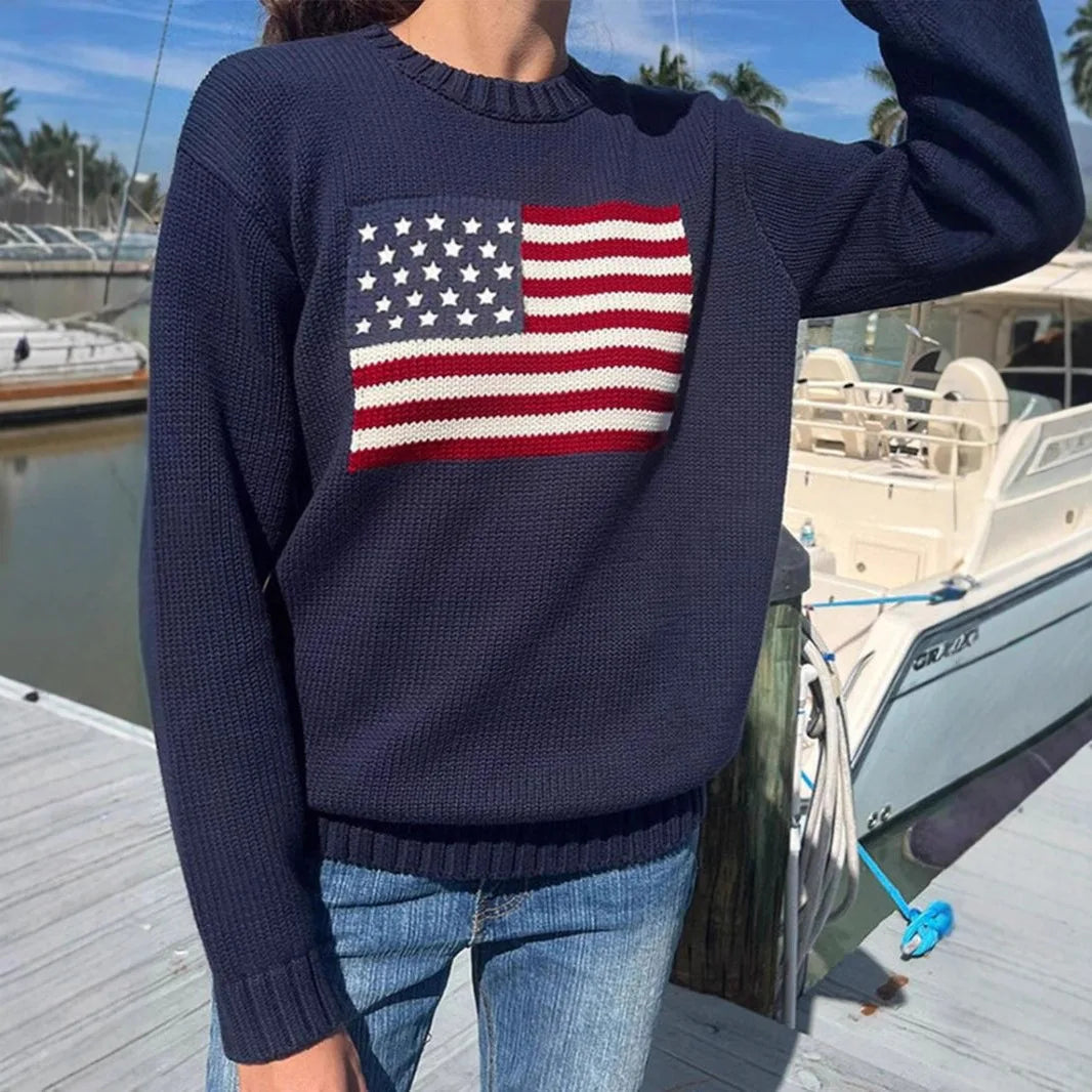 Fashionable Knitted Sweater round neck Loose Fit Easter Independence Day Theme Women's Spring Autumn Winter New Arrival Cotton Blend