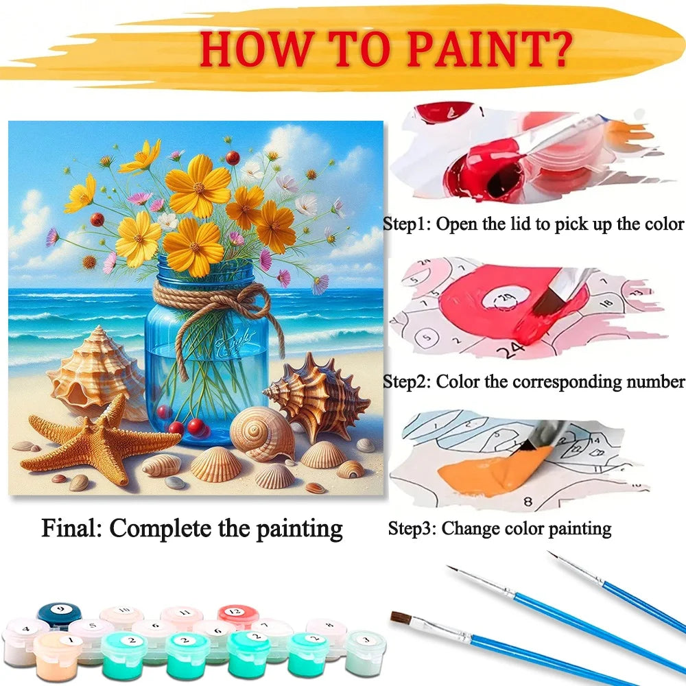 Seaside Flower Paint By Numbers For Adult Diy Art Craft Kit Landscape HandPainted On Canvas Valentines Gift Home Decor