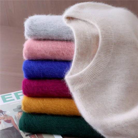 Autumn And Winter New Women's Semi-high-necked Mink Cashmere Sweater Wool Knitted Bottom Shirt