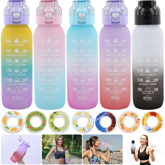 1000ML Fruit Flavor Water Cup Large Capacity with 7 Rods Drinking Cup Fragrance Smelling Water Bottle for Travel Climbing Hiking