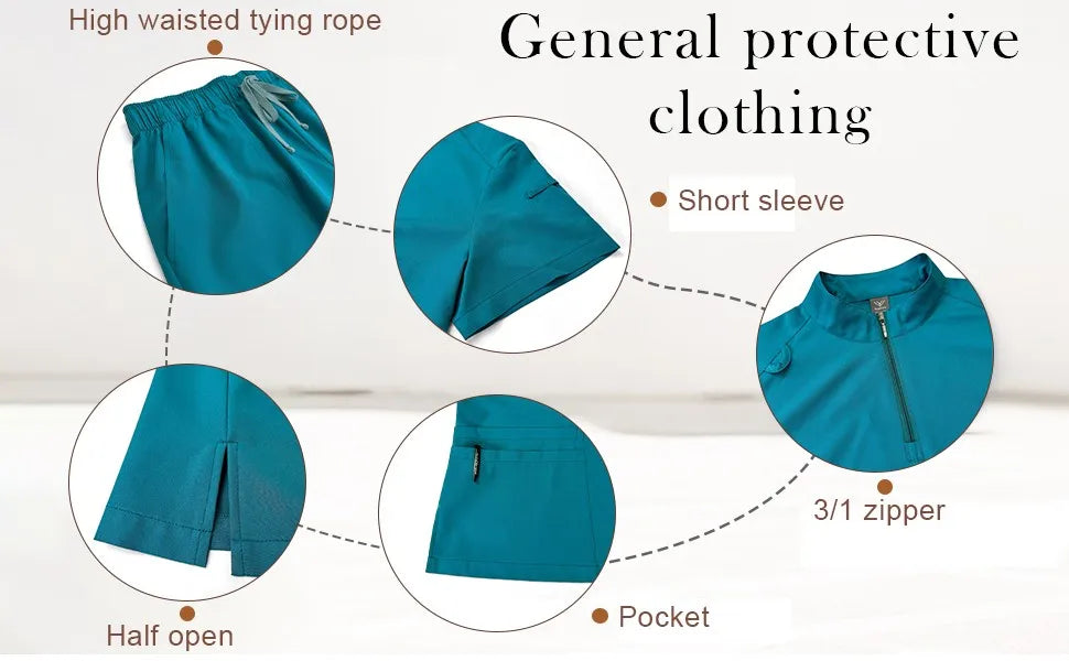 Women's nurse uniform quick-drying fabric solid color stand collar pocket short-sleeved trousers suit nursing short-sleeved