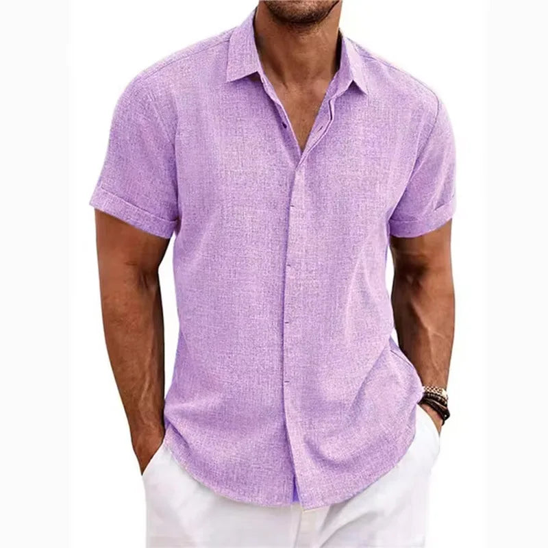 Men's Cotton Linen Short Sleeved Shirt Summer Casual Shirts Fashion Tops Men Clothing Streetwear