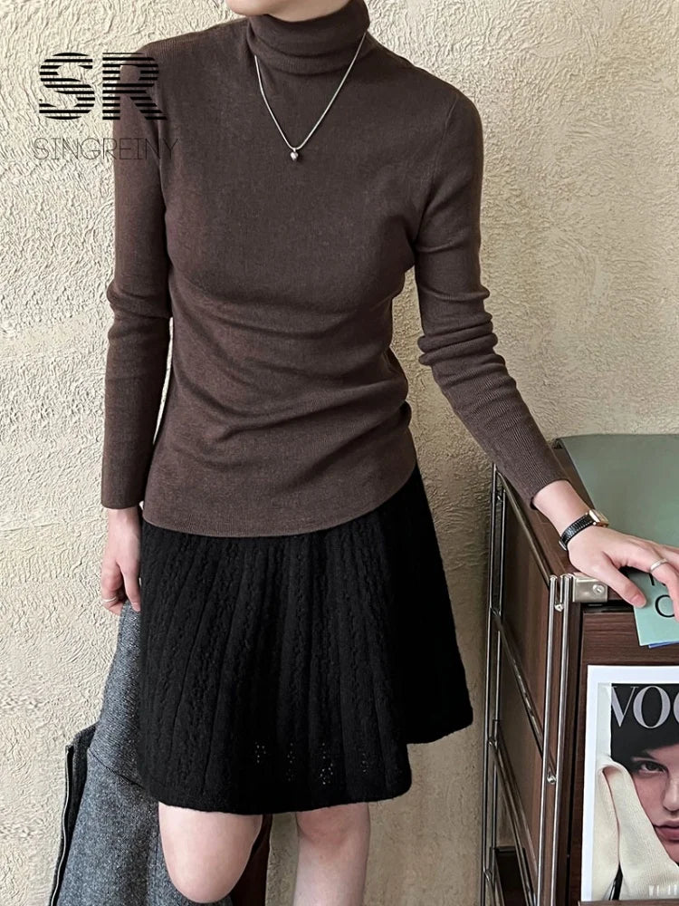 Winter Wool Basics Knitted Top 2026 Women Turtleneck Long Sleeves Slim Warm Pullovers Autumn Solid Cashmere Sweater