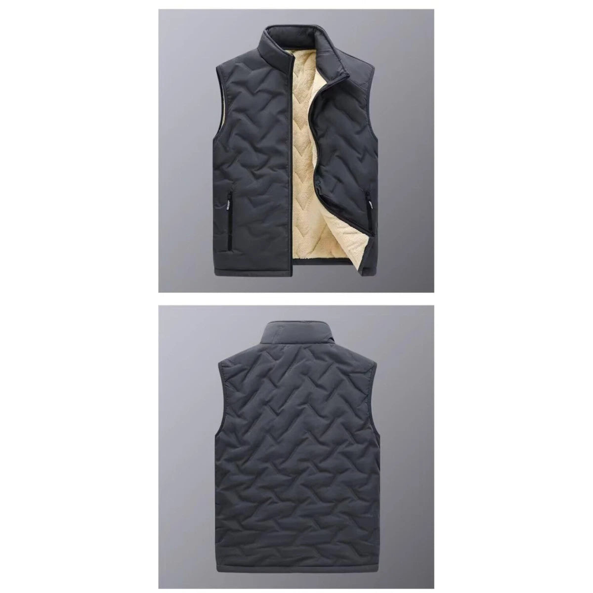 Thickened Lamb Velvet Vest Men's Autumn Winter Outerwear Warm Heating Casual Business High Collar Polyester Fiber Jacket