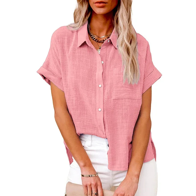 Short Sleeve Tops Tee Women Blouses Summer Loose Ladies T-Shirts Cotton Linen Blouse Woman Clothing Casual T Shirt