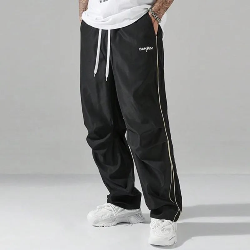 UETEEY Mens Sport Straight Leg Pants Drawstring Elastic Waist Casual Trousers Men Streetwear Solid Color All Season Hot Sale