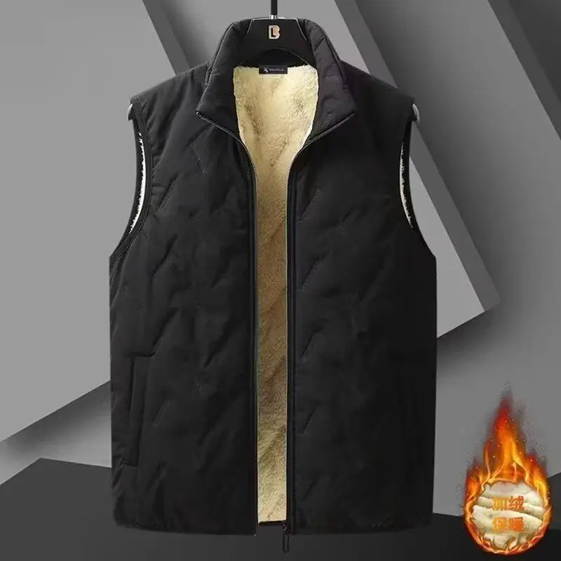 Thickened Lamb Velvet Vest Men's Autumn Winter Outerwear Warm Heating Casual Business High Collar Polyester Fiber Jacket
