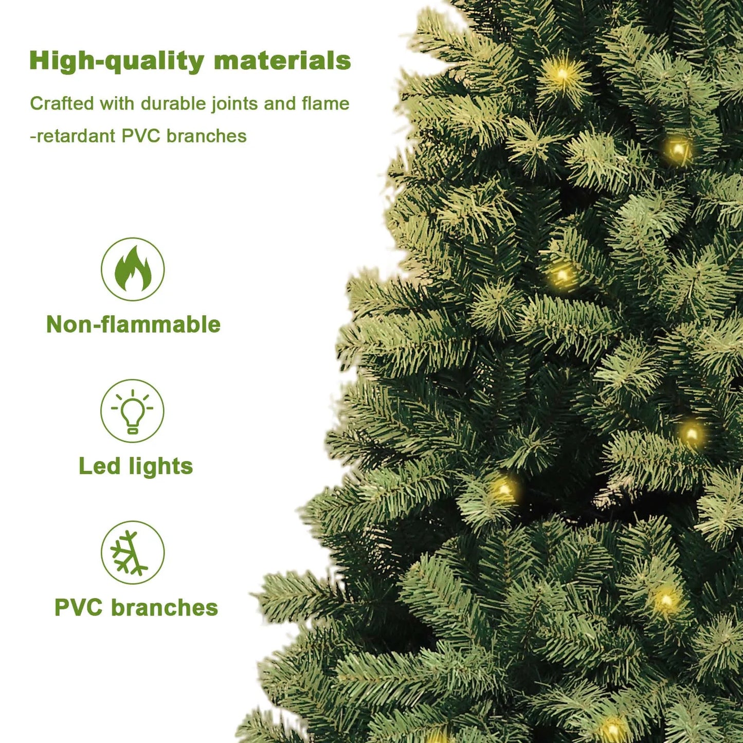 6-7ft Pre-Lit Christmas Tree, Artificial Hinged Xmas Tree With LED Lights, 8 Lighting Modes for Home Christmas Decoration