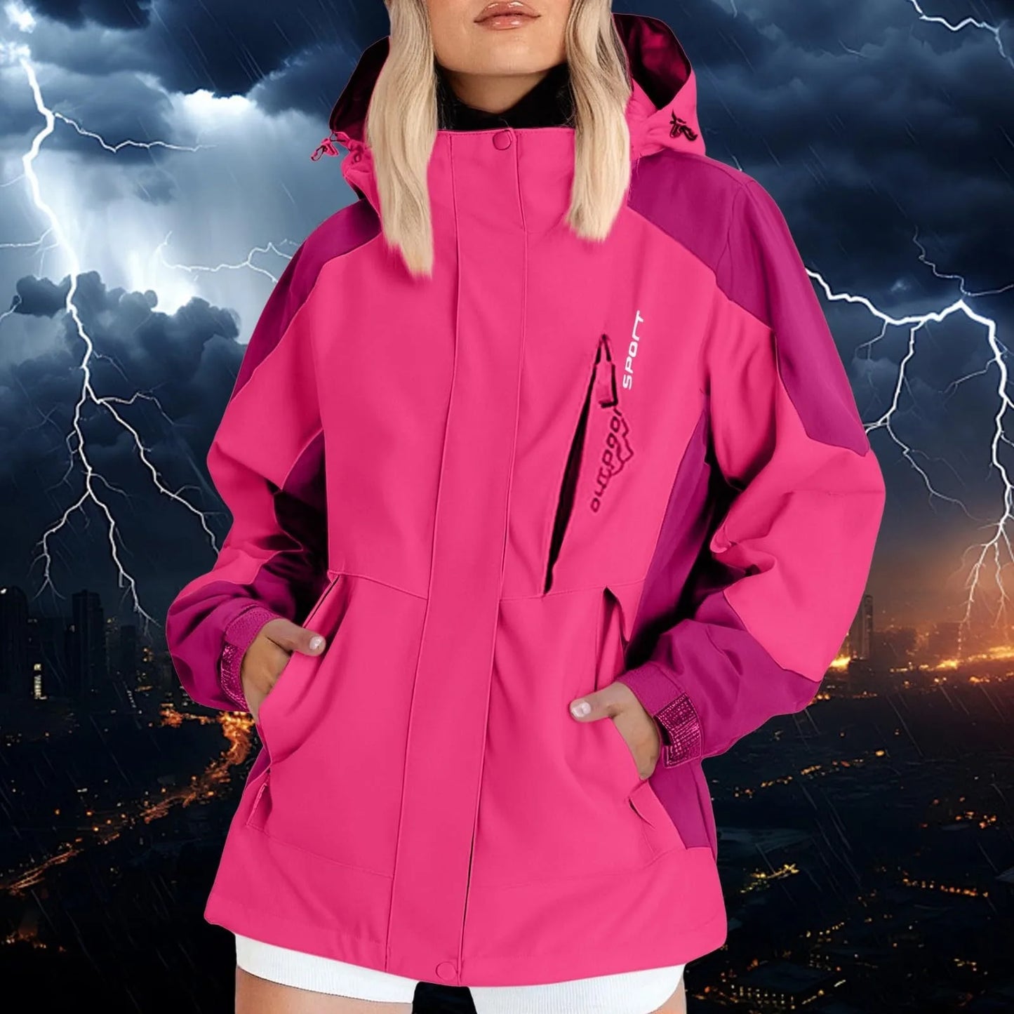 Autumn Women's Fashion Hiking Jacket Long-sleeved Hooded Coat Outdoor Waterproof Windproof Thin Mountaineering Jacket Coat