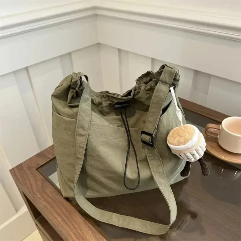 2024 New Large-capacity Waterproof Nylon Cloth Drawstring Pleated Shoulder Bag Travel Leisure Crossbody Bucket Bag