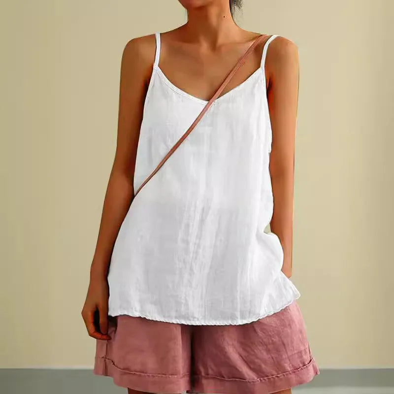 Women's Summer Thin Cotton Linen Style Camisole Fashion Sling Tops T-shirt Women Clothing Casual Tank Top Streetwear