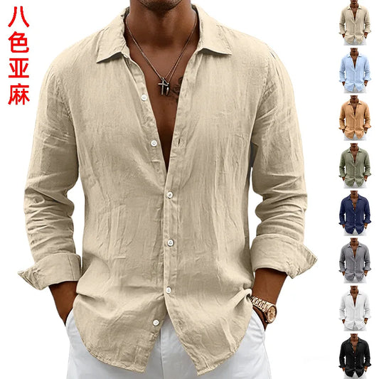 Men’s Long Sleeve Linen Shirt Button Down Casual Beach Vacation Top 2026