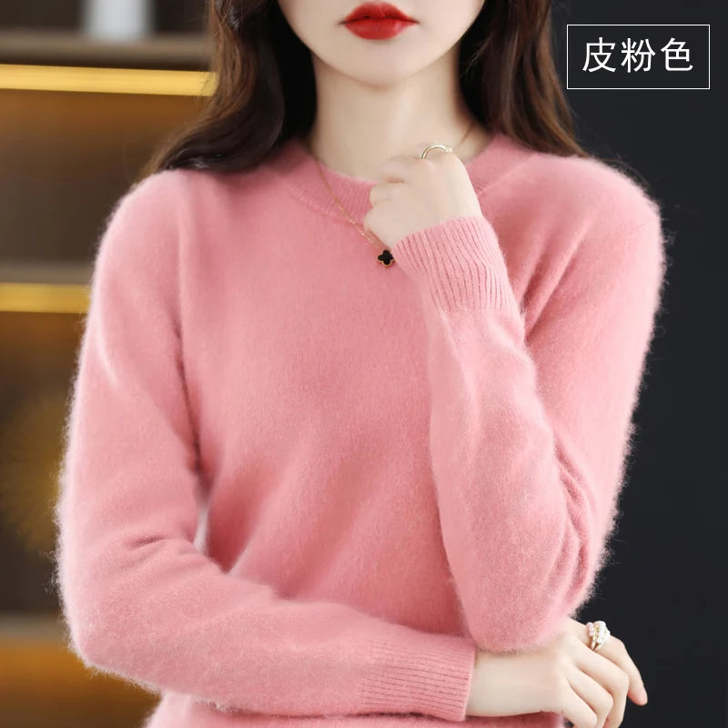 Autumn And Winter New Women's Semi-high-necked Mink Cashmere Sweater Wool Knitted Bottom Shirt