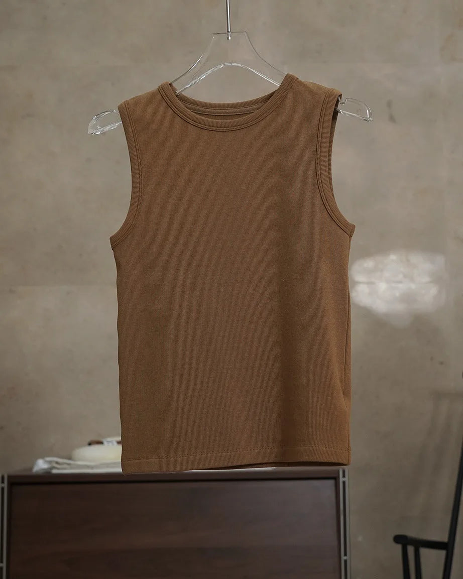 2026 Spring Simple Plush Feeling Tank Women Basic Sleeveless Top Female Black/White/Gray/Camel