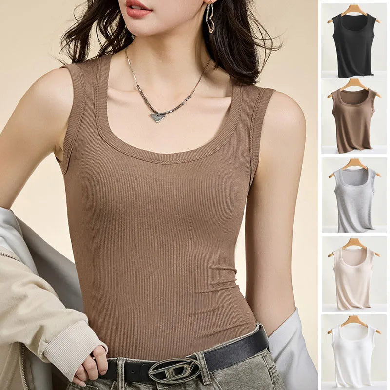 S-XL For 40-75kg Sleeveless Camisole Top With Cup for Women Breathable Wide Shoulder Outerwear Inner Wear Vest With Build-in Bra