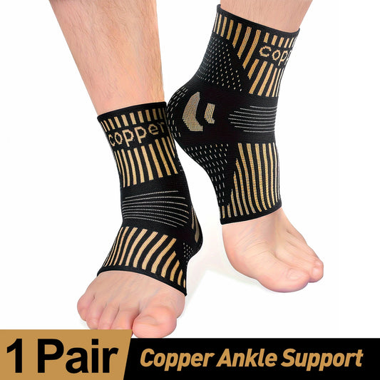 2 PCS Copper Ion Sports Ankle Brace, Ankle Support Sets, Men's and Women's Compression Socks, Basketball, Football, Tennis, Running Protective Gear