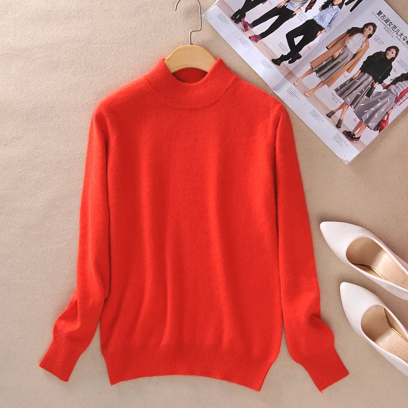 18 Colors Women Cashmere Sweater Pullovers Long Sleeve Pull Femme Half Turtleneck Pullover Women Jumpers