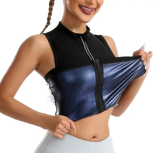 Women's Sauna Vest Zipper Design Body Shaper Heat Trapping Vest Weight Loss Workout Shirt Tank Top