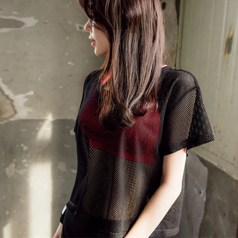Women's Mesh Yoga Shirt Sexy Short Sleeve T-Shirt Sport Top Blouse Cover Up Quick Dry Gym Clothes Running Fitness Tank Sportwear