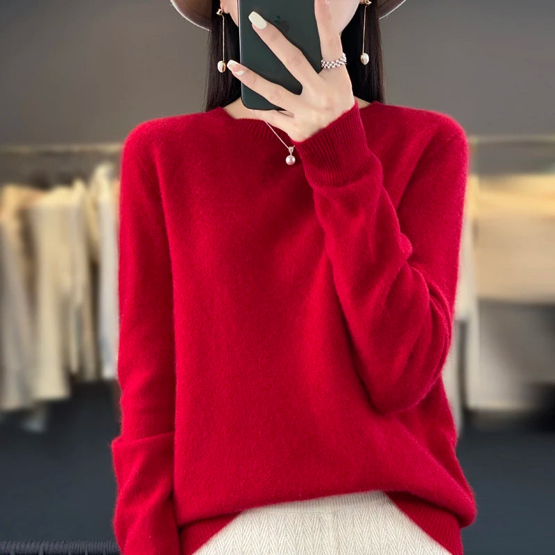 Fall/winter 2026 new cashmere sweater women's sweater 100% merino wool fashion O-neck Spring/Autumn warm pullover