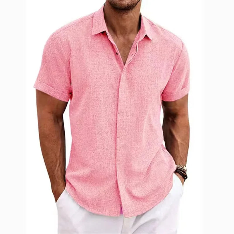 Men's Cotton Linen Short Sleeved Shirt Summer Casual Shirts Fashion Tops Men Clothing Streetwear