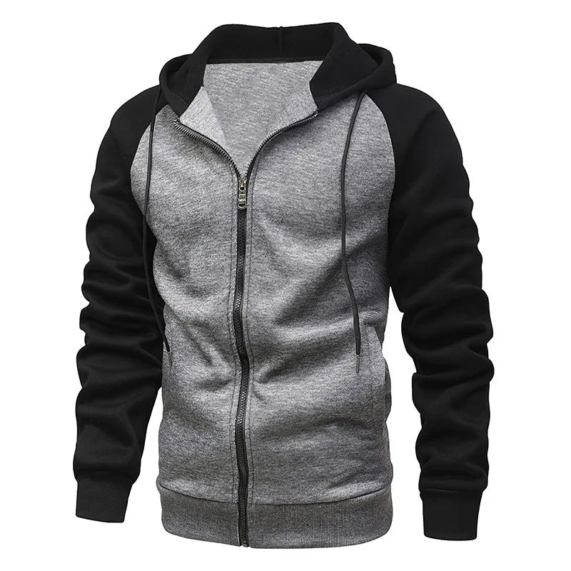 Men's Fleece Lined Zipper Hoodie Casual Oversized Autumn Winter New Style Color Block Sweater Polyester Cotton Blend Long Sleeve