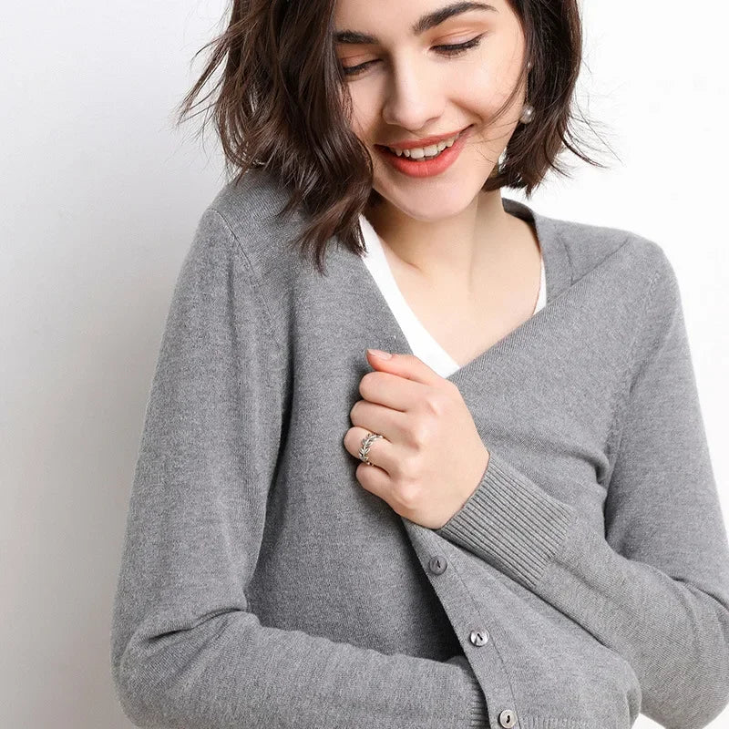 2026 Women Cardigans Long Sleeve Knitted Outerwear Solid Thin Spring / Autumn Sweaters V-neck Knitwear Cardigans