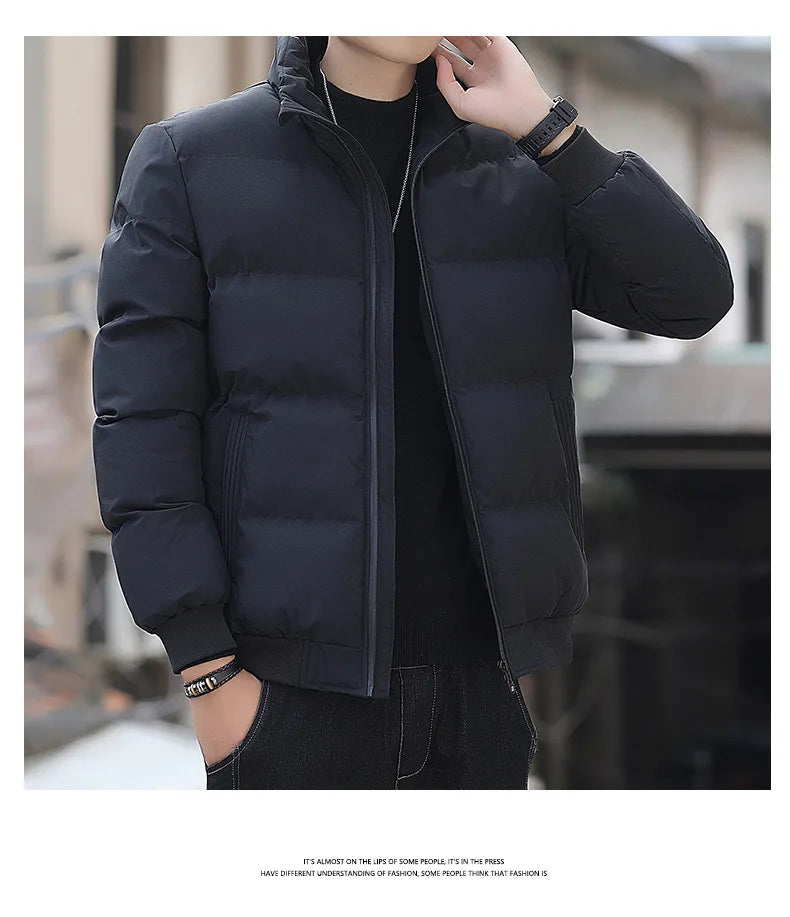 Men's Lightweight Warm Jacket Standing Collar Casual Horizontal Stripe down  Winter Outerwear Windbreaker Thick Parkas M-5XL