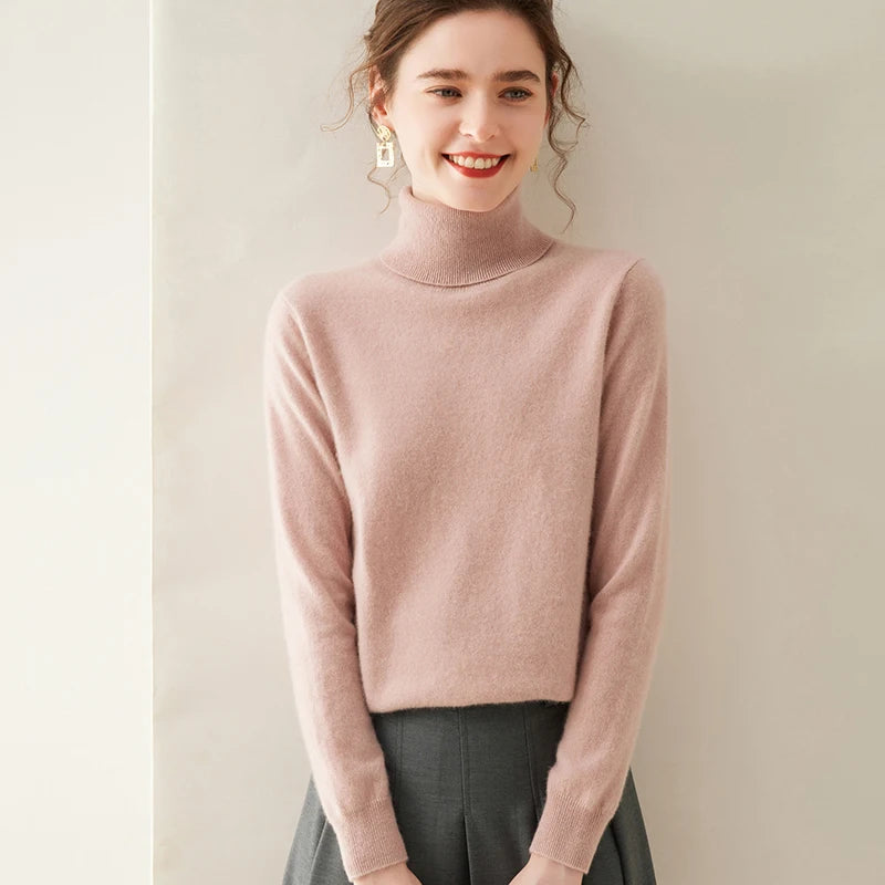 Cashmere Sweater Women's Turtleneck Long Sleeved Knitted Pullover 100% Pure Cashmere Base Sweater Korean Version Women's Top