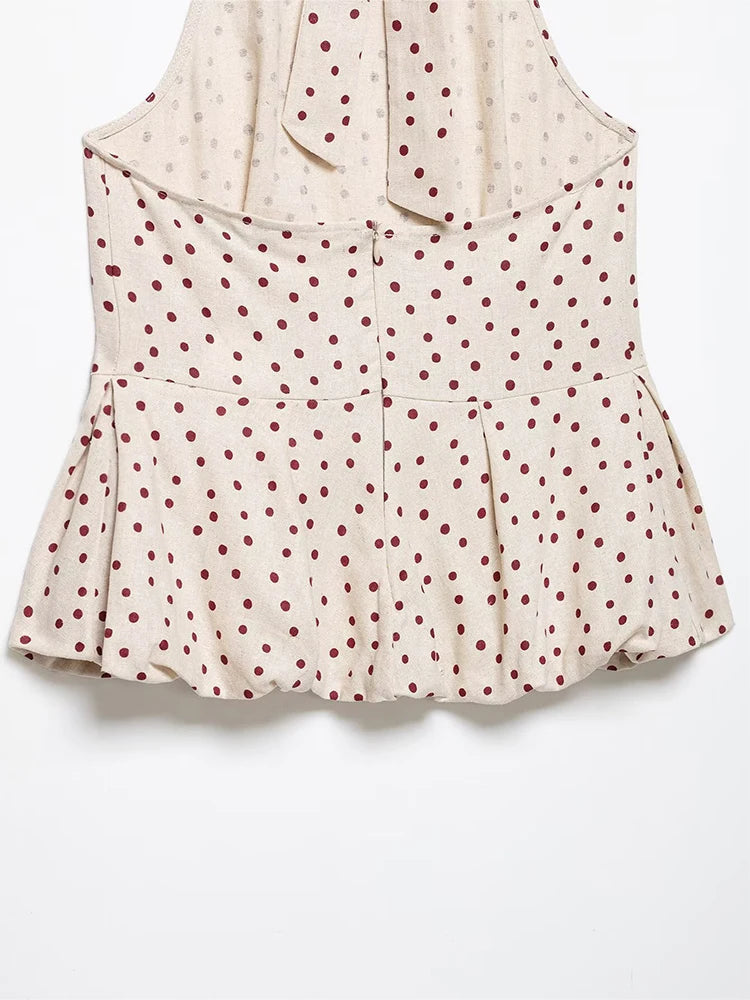 HH Women Summer Spring Fit Polka Dot Halter Neck Top Summer Sleeveless Peplum Linen Blend Blouse For Casual Summer Outfits