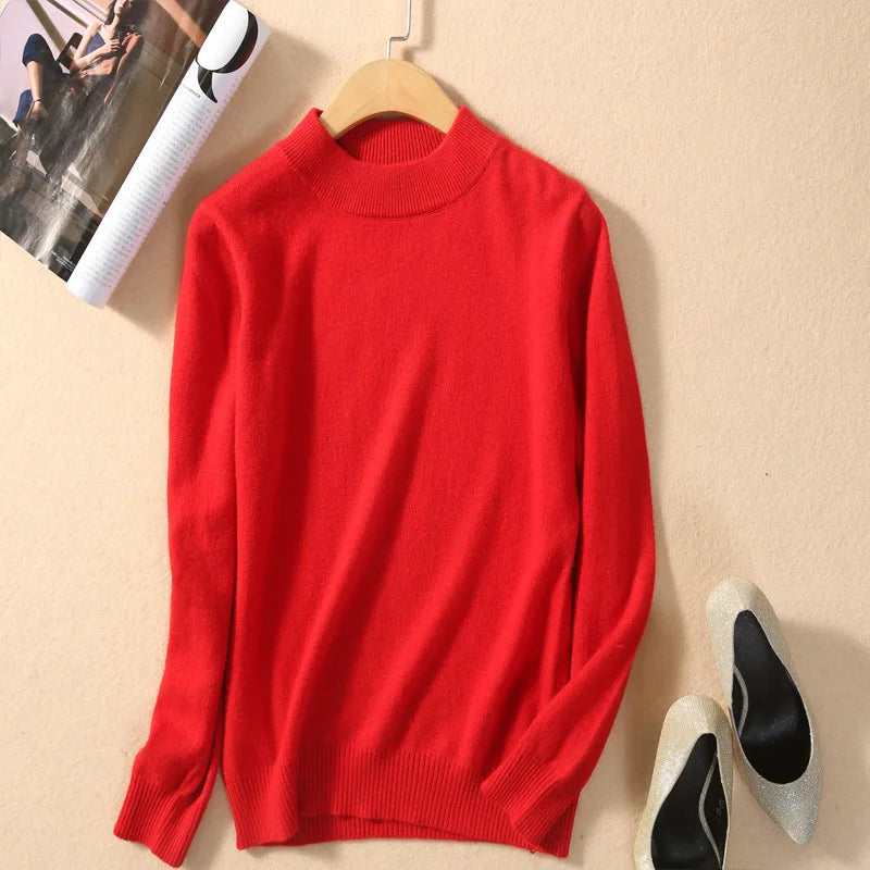 18 Colors Women Cashmere Sweater Pullovers Long Sleeve Pull Femme Half Turtleneck Pullover Women Jumpers