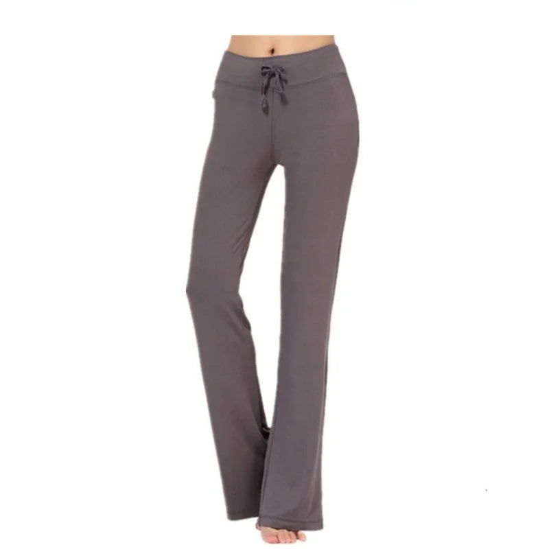 Women Leggings Wide Leg Flare Pants With Pockets Drawstring Sports Trousers High Waist Flared Yoga Leggings Fitness Running Jogg