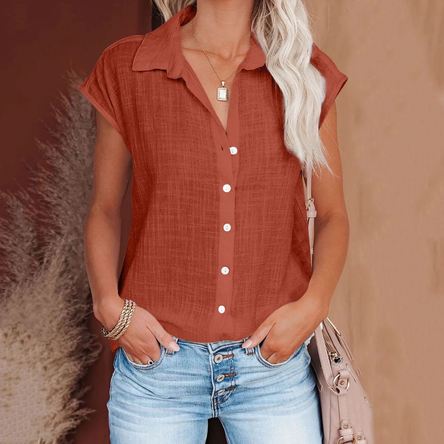 Cotton Linen Shirt Ladies Tops Tee Casual Thin Loose Woman T Shirt Summer Short Sleeve Solid T-Shirts Women Clothing Blouses
