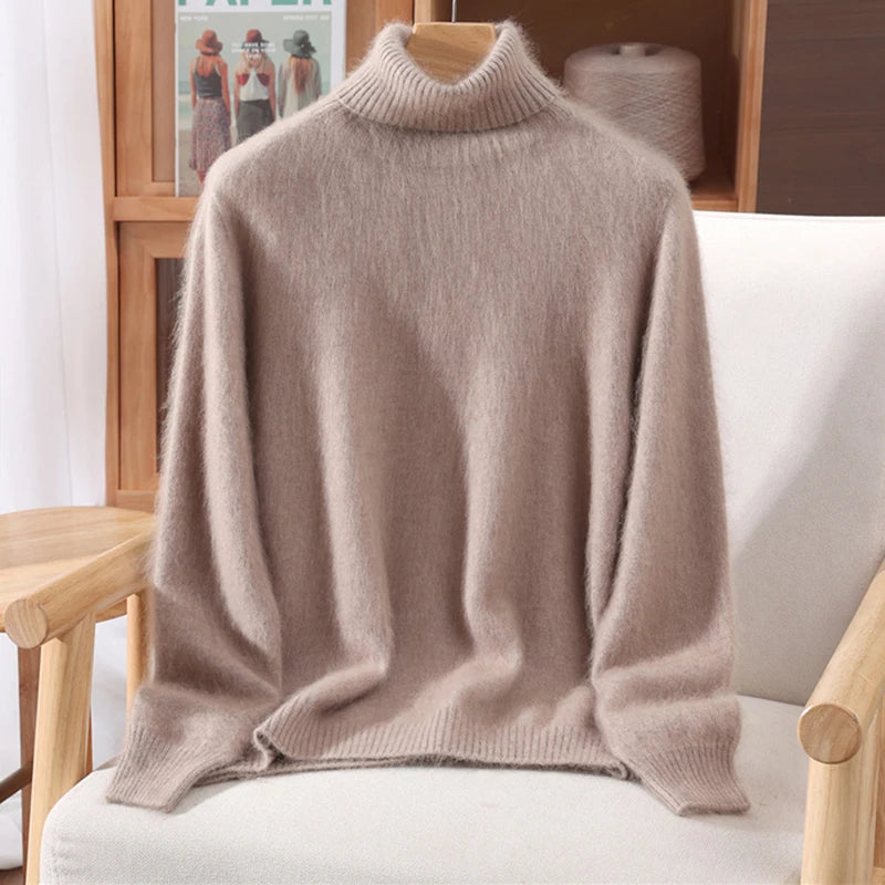 High End Mink Fur Sweater, Women's Solid Color High Collar Pullover, Cashmere Warm Sweater, Knitted Base Sweater, Autumn Winter