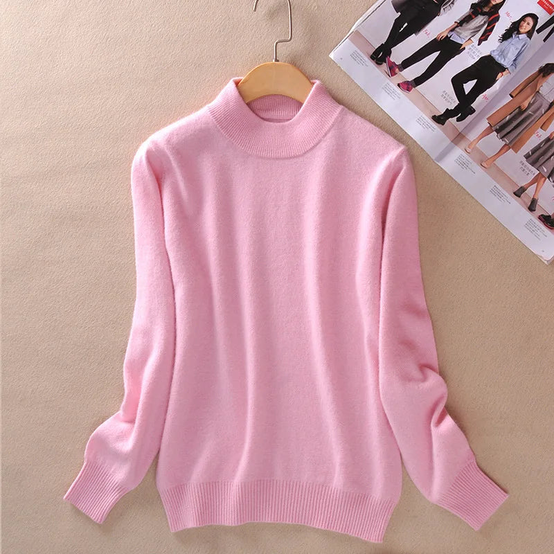 18 Colors Women Cashmere Sweater Pullovers Long Sleeve Pull Femme Half Turtleneck Pullover Women Jumpers