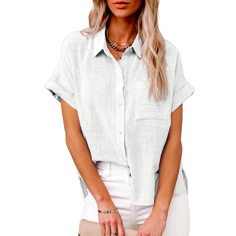 Short Sleeve Tops Tee Women Blouses Summer Loose Ladies T-Shirts Cotton Linen Blouse Woman Clothing Casual T Shirt