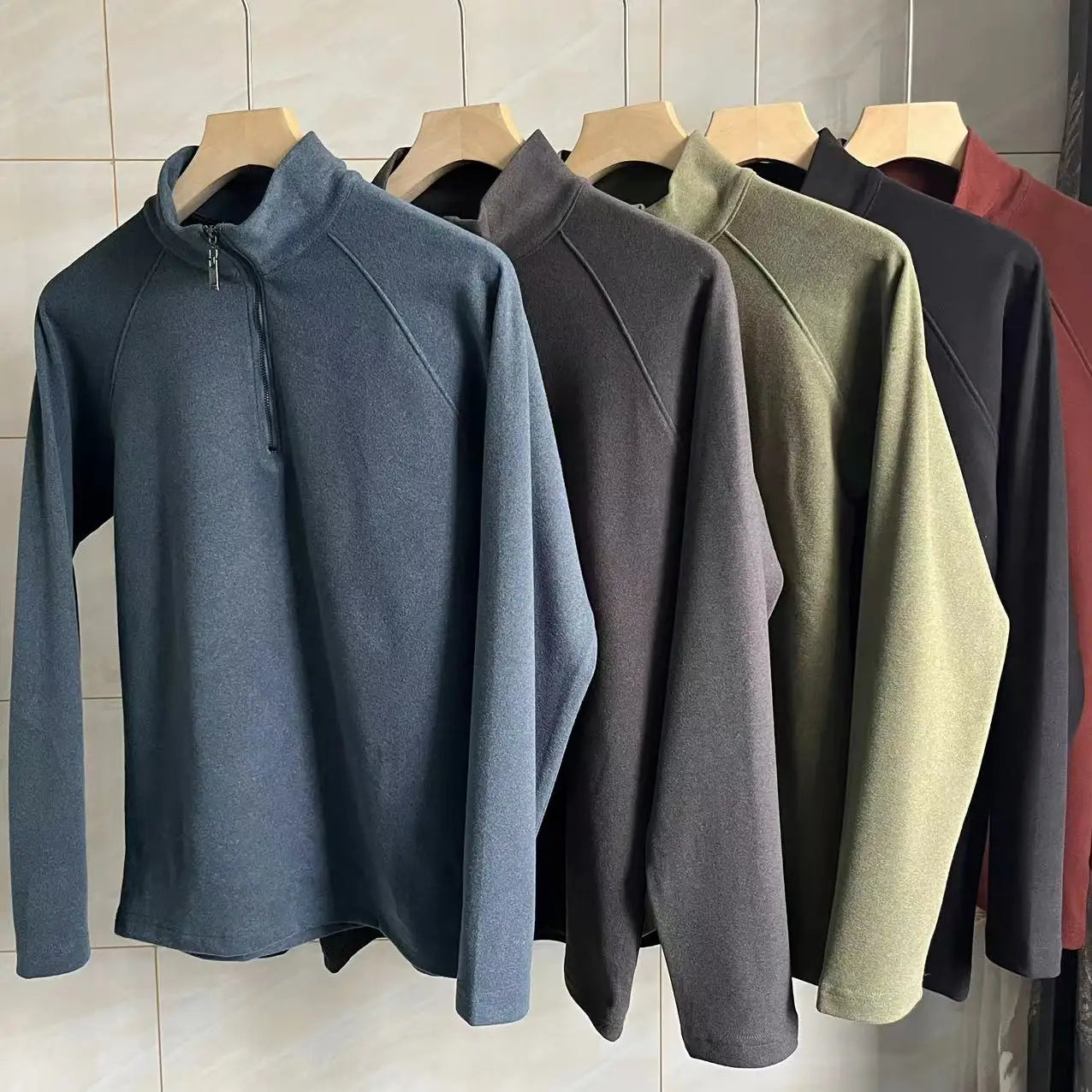 Soft Skin-Friendly Men's Long Sleeve Base shirt Double-Sided Velvet f-Zip Autumn Winter Fashionable Top Modern