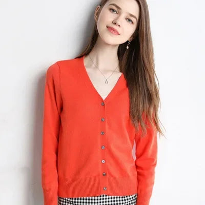 2026 Women Cardigans Long Sleeve Knitted Outerwear Solid Thin Spring / Autumn Sweaters V-neck Knitwear Cardigans