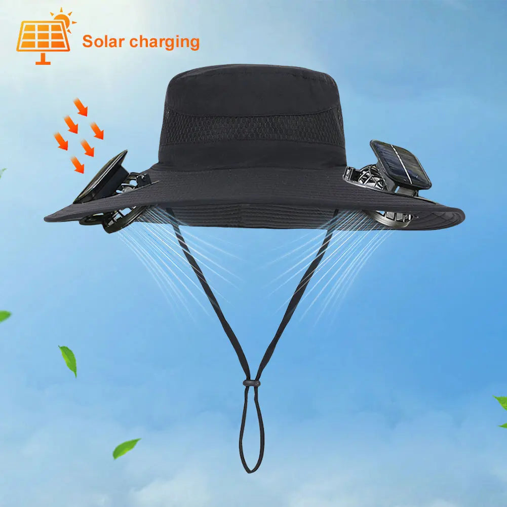 Solar Fan Hat Outdoor Fishing Hat with 2 Solar Fan Wide Brim Bucket Hat Summer Cap for Men Outdoor Camping Fishing Hiking