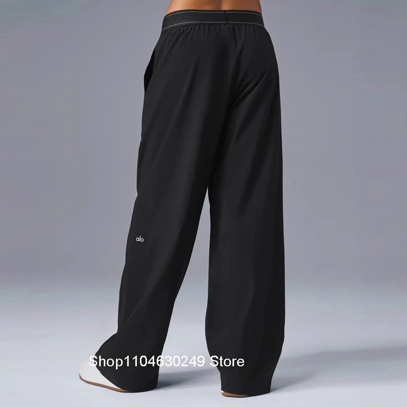 Alo Yoga Suit Up Trouser Elasticity High Waist Trousers Casual Sports Pants Women Loose Wide-leg Drape Straight-leg Pants