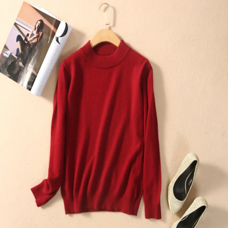 18 Colors Women Cashmere Sweater Pullovers Long Sleeve Pull Femme Half Turtleneck Pullover Women Jumpers