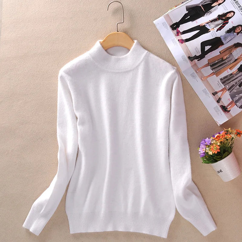 18 Colors Women Cashmere Sweater Pullovers Long Sleeve Pull Femme Half Turtleneck Pullover Women Jumpers