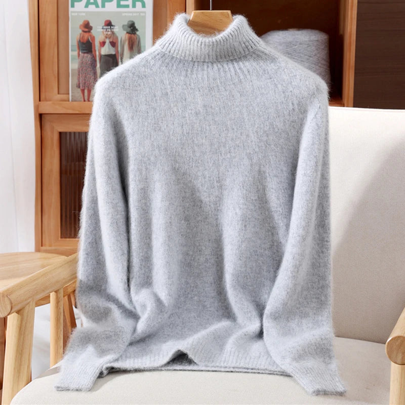 High End Mink Fur Sweater, Women's Solid Color High Collar Pullover, Cashmere Warm Sweater, Knitted Base Sweater, Autumn Winter