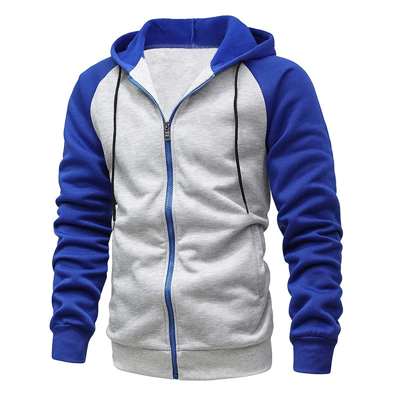 Men's Fleece Lined Zipper Hoodie Casual Oversized Autumn Winter New Style Color Block Sweater Polyester Cotton Blend Long Sleeve