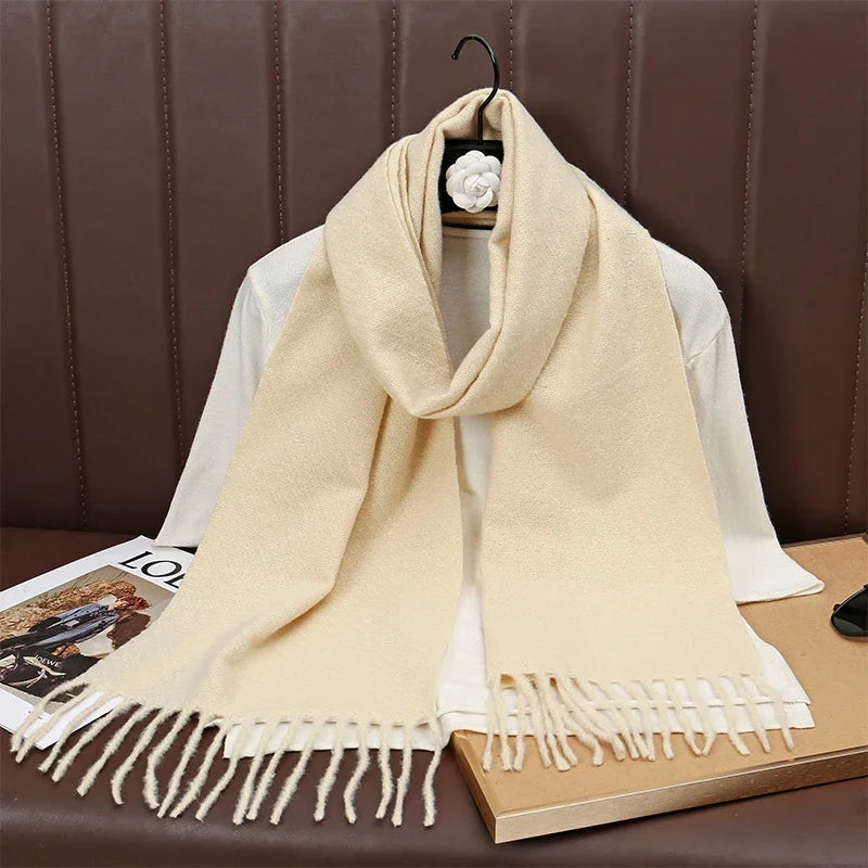 New Winer Warm Cashmere Scarf for Women Fashion Solid Thick Blanket Pashmina Shawl Wrap Female Bufanda Echarpe Foulard 2025