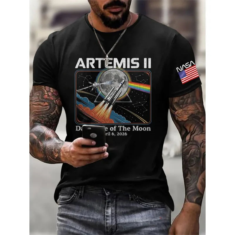 New Arrival Men's Artemis II Dark Side Of The Moon Print T-Shirts Summer Short Sleeve Casual Tops Round Neck Tees