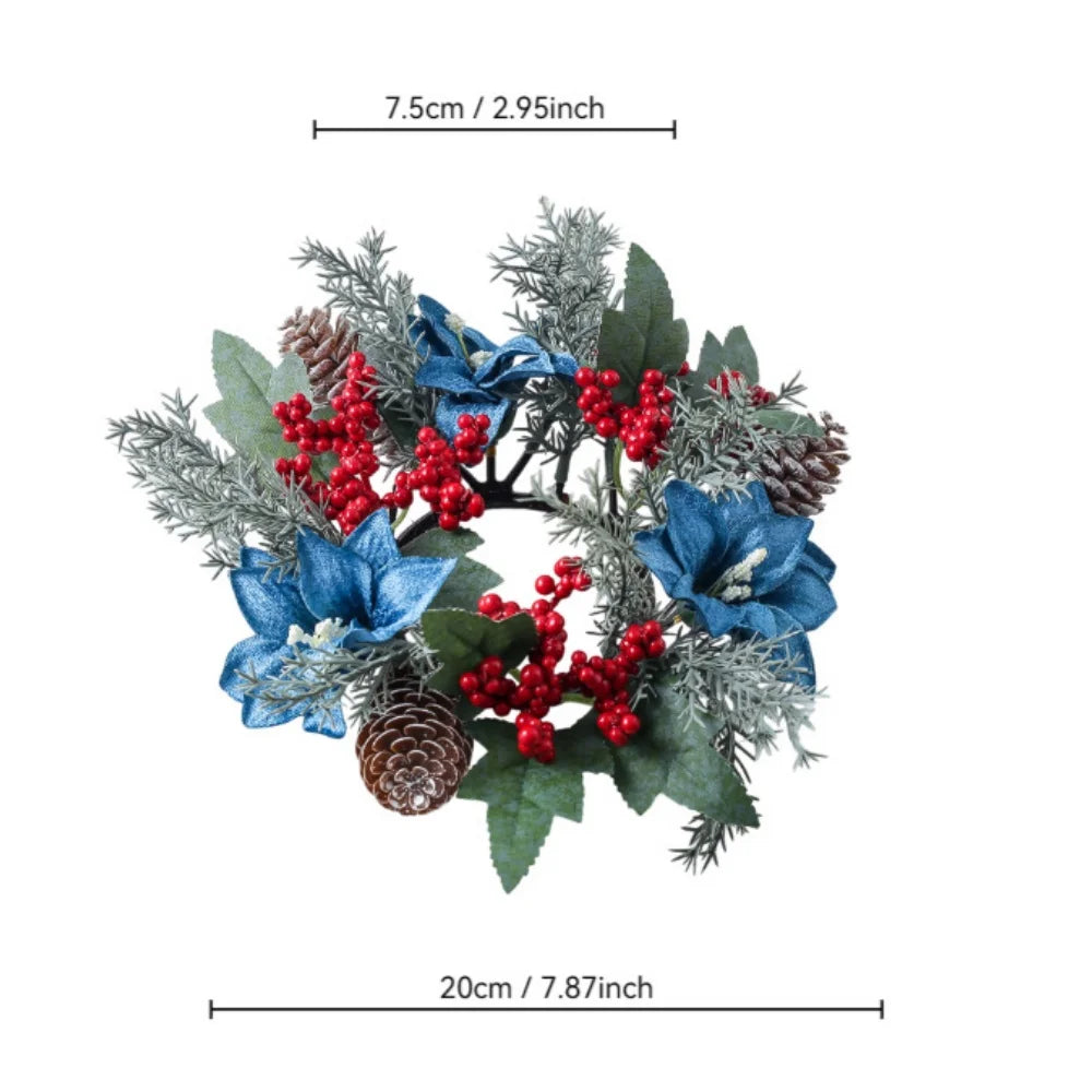 Christmas Candle Wreath Dining Table Decors Classic Red Berries Pinecone Centerpiece Garland Multifunctional Candle Holder 2025
