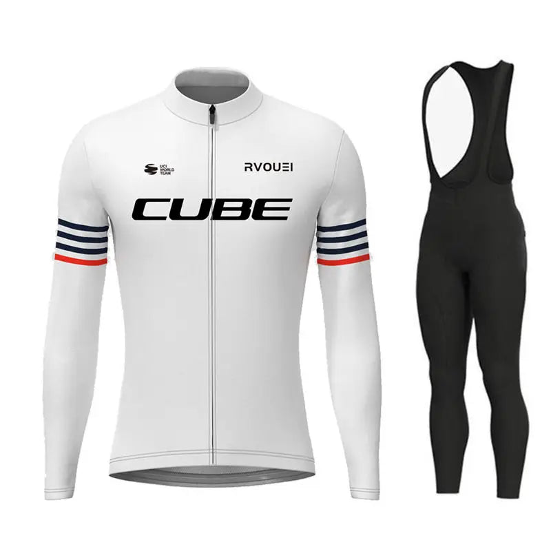 Cube Team Breathable Long Sleeve Men Cycling Jersey Set MTB Bike Clothing Autumn Bicycle Clothes